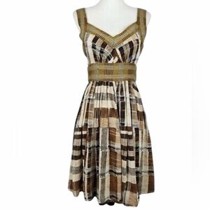 Anthropology Plenty by Tracy Reese Silk Brown Patchwork Sleeveless Dress - Sz 10